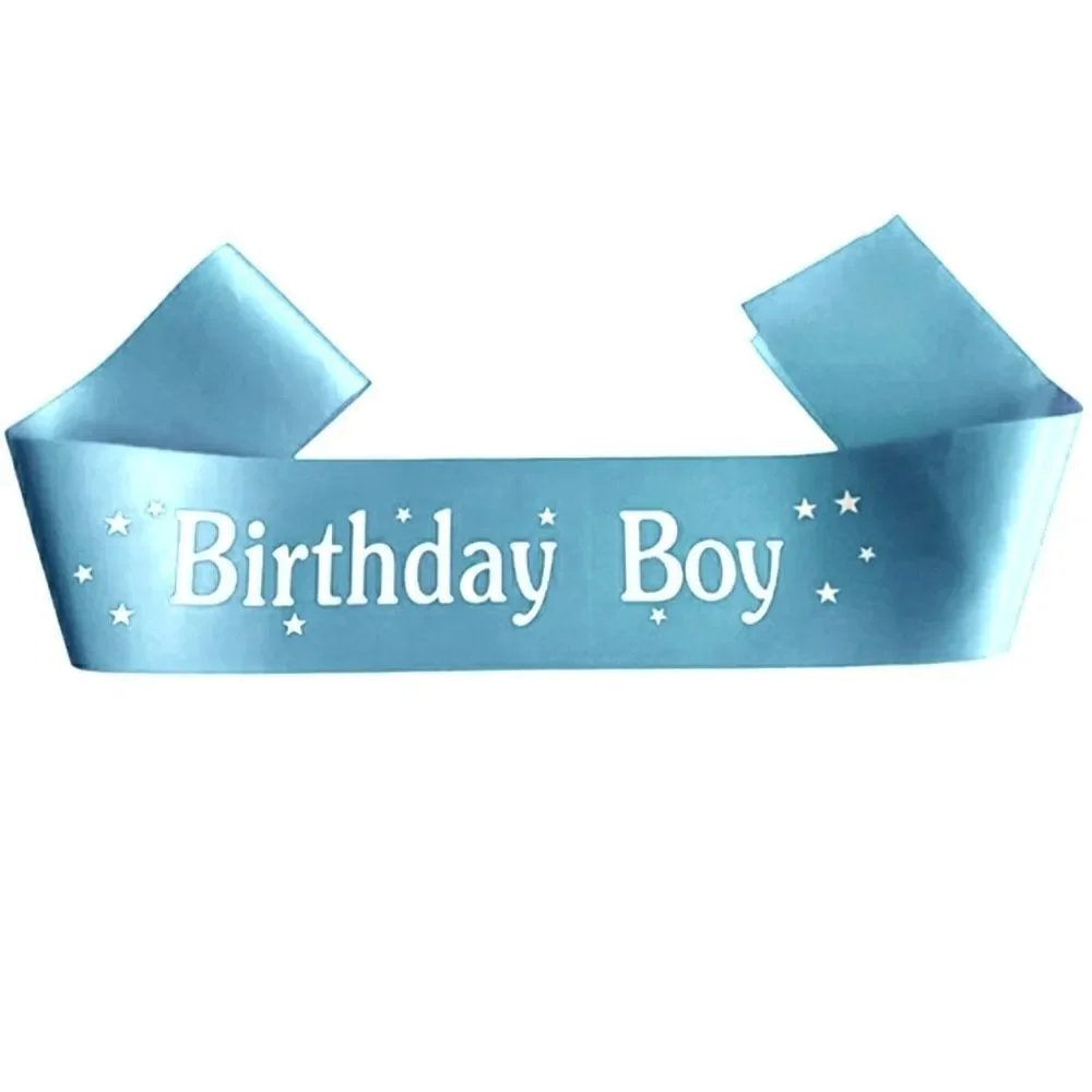 Birthday Boy Baby Blue Stars White Print Sash NWT